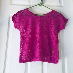 Fuschia Floral Lace Short-sleeve Layering Top
